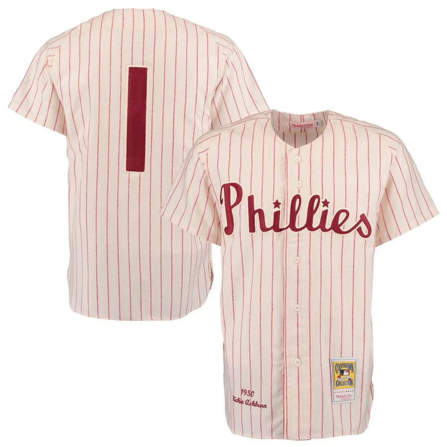 Richie Ashburn 1950 Philadelphia Phillies Mitchell & Ness Authentic Throwback Jersey - Cream/Red