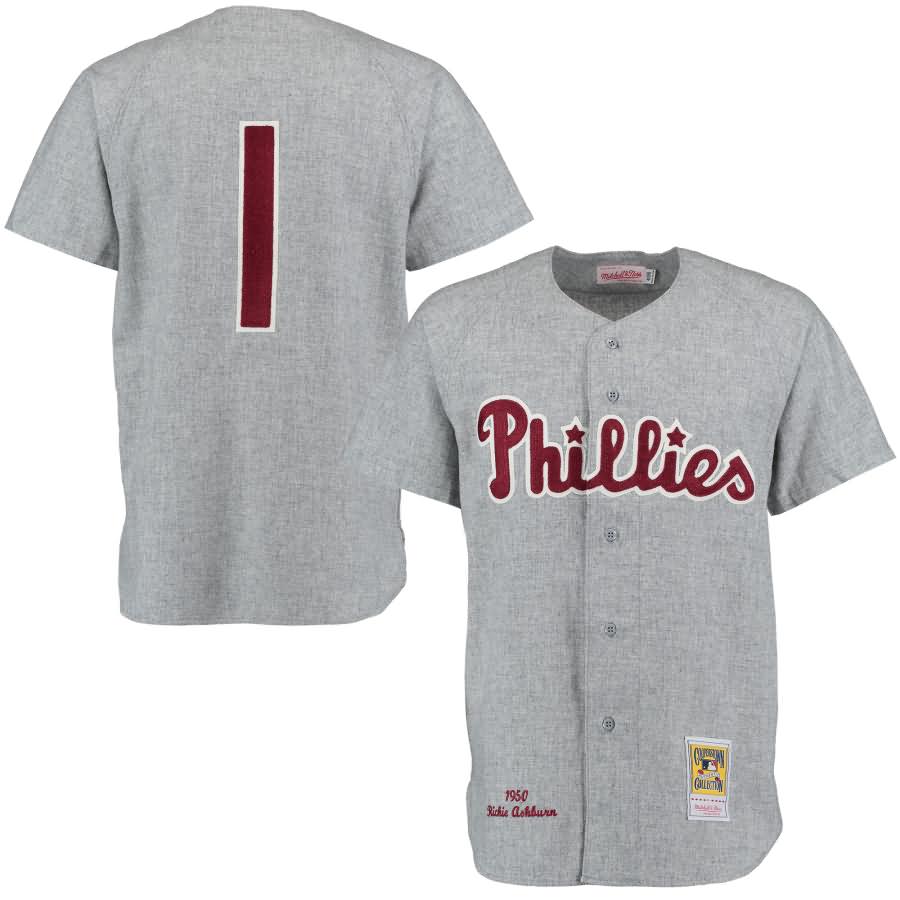 Richie Ashburn 1950 Philadelphia Phillies Mitchell & Ness Authentic Throwback Jersey - Gray