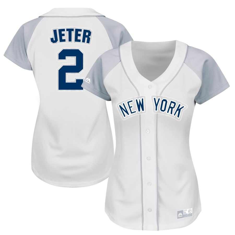 Derek Jeter New York Yankees Majestic Women's Player Fashion Replica Jersey - White/Gray