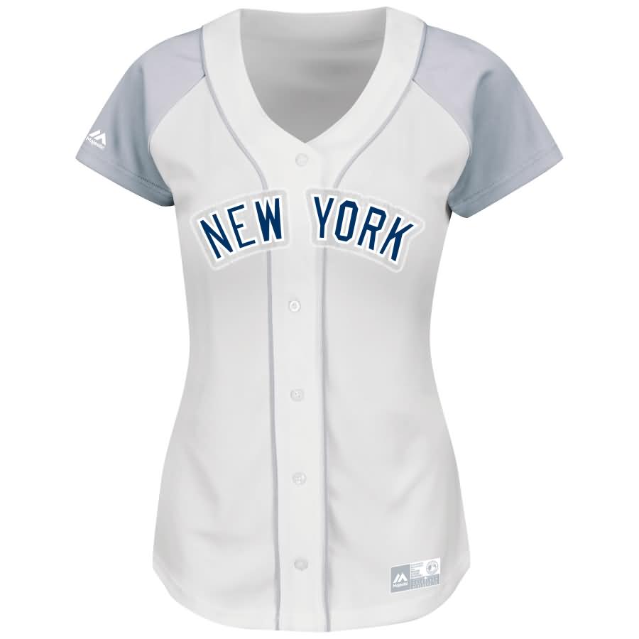 Derek Jeter New York Yankees Majestic Women's Player Fashion Replica Jersey - White/Gray