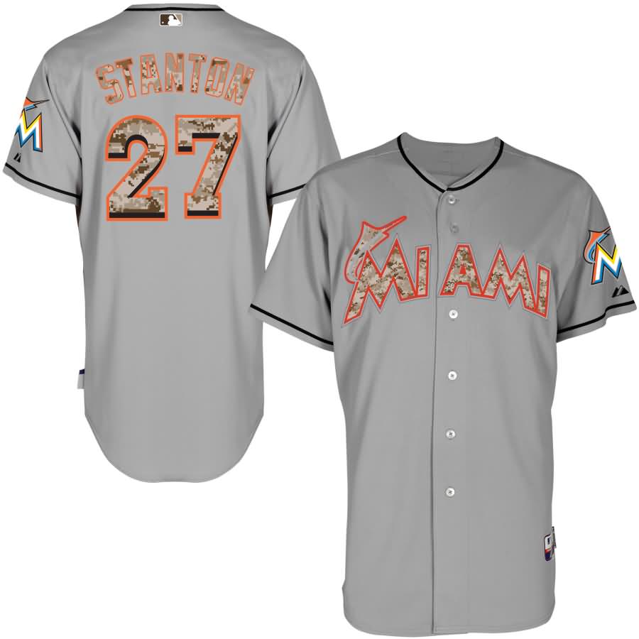 Giancarlo Stanton Miami Marlins Majestic USMC Player Authentic Jersey - Gray