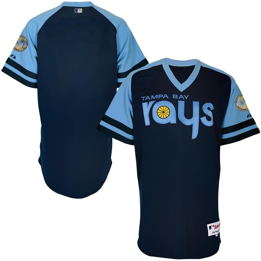 Tampa Bay Rays Majestic Alternate 6200 Turn Back the Clock 1970s Cool Base Jersey - Navy/Light Blue