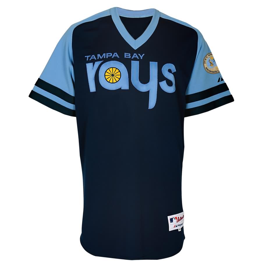 Tampa Bay Rays Majestic Alternate 6200 Turn Back the Clock 1970s Cool Base Jersey - Navy/Light Blue