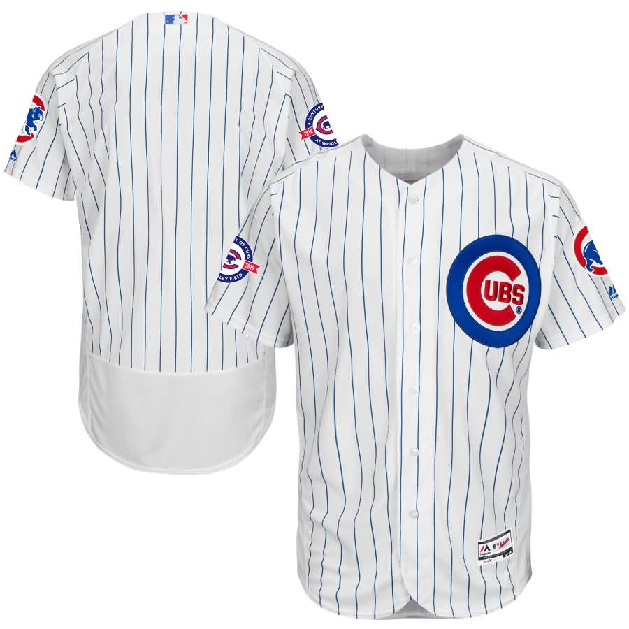 Chicago Cubs Majestic Home Wrigley 100 Years Commemorative Patch Flex Base Authentic Collection Jersey - White/Royal