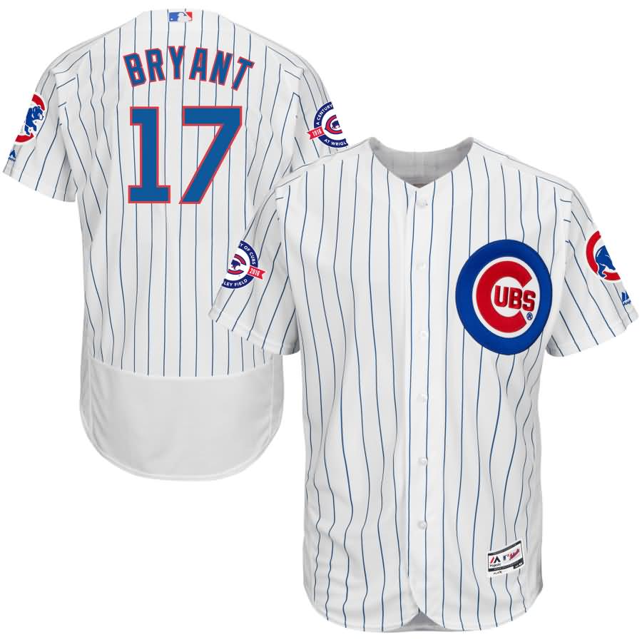 Kris Bryant Chicago Cubs Majestic Home Flex Base Authentic Collection Jersey with 100 Years at Wrigley Field Commemorative Patch - White/Royal