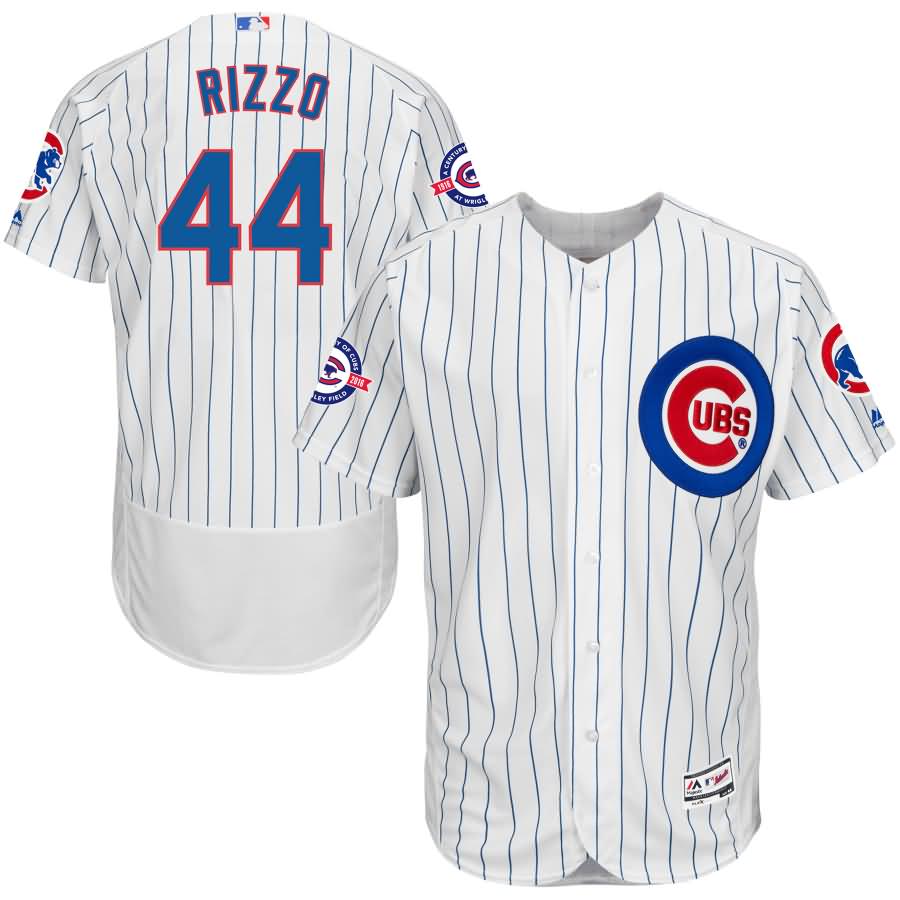 Anthony Rizzo Chicago Cubs Majestic Home Flex Base Authentic Collection Jersey with 100 Years at Wrigley Field Commemorative Patch - White/Royal