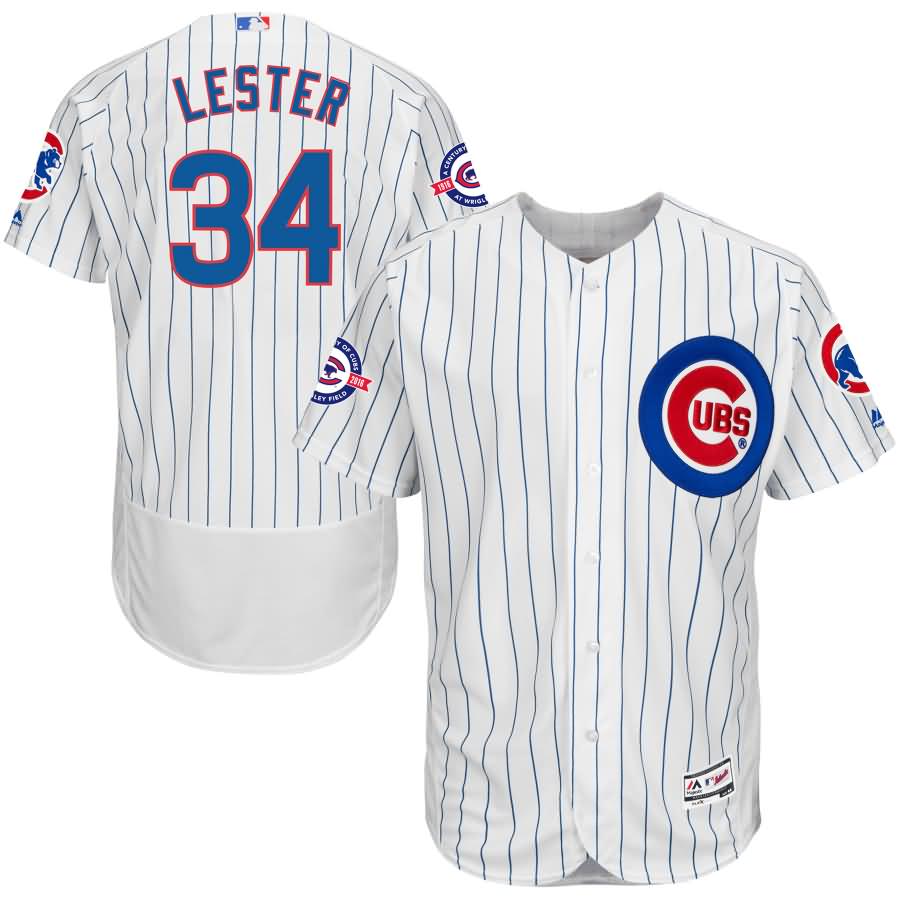 Jon Lester Chicago Cubs Majestic Home Flex Base Authentic Collection Jersey with 100 Years at Wrigley Field Commemorative Patch - White/Royal