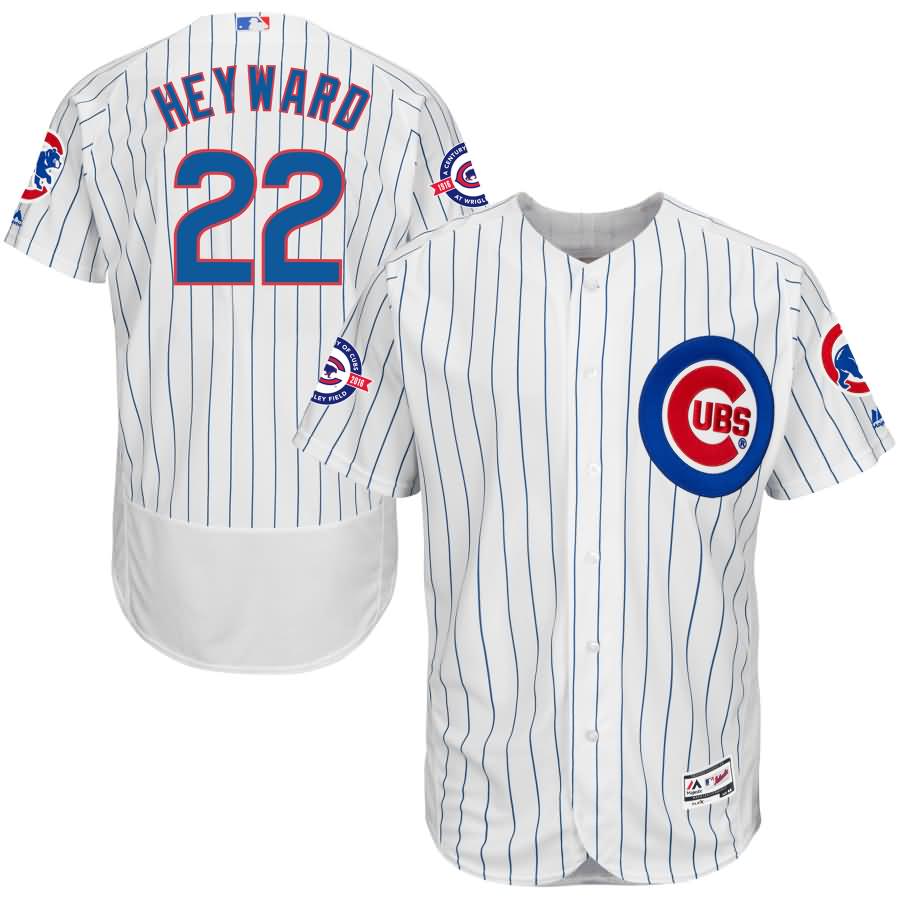 Jason Heyward Chicago Cubs Majestic Home Flex Base Authentic Collection Jersey with 100 Years at Wrigley Field Commemorative Patch - White/Royal