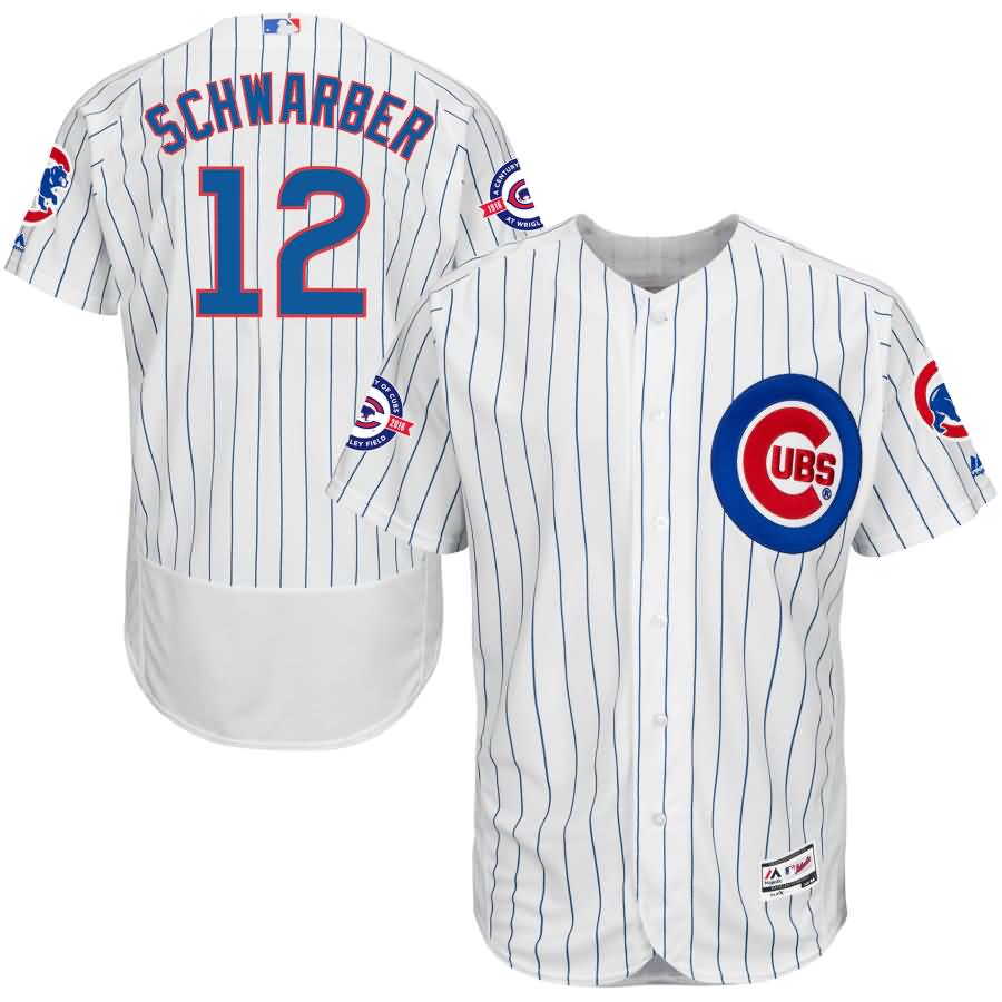 Kyle Schwarber Chicago Cubs Majestic Home Flex Base Authentic Collection Jersey with 100 Years at Wrigley Field Commemorative Patch - White/Royal