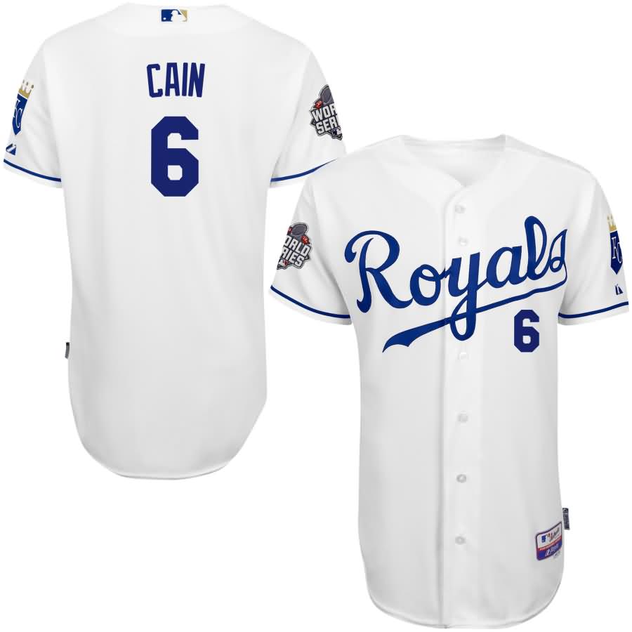 Lorenzo Cain Kansas City Royals Majestic Authentic Player Jersey with 2015 World Series Patch - White