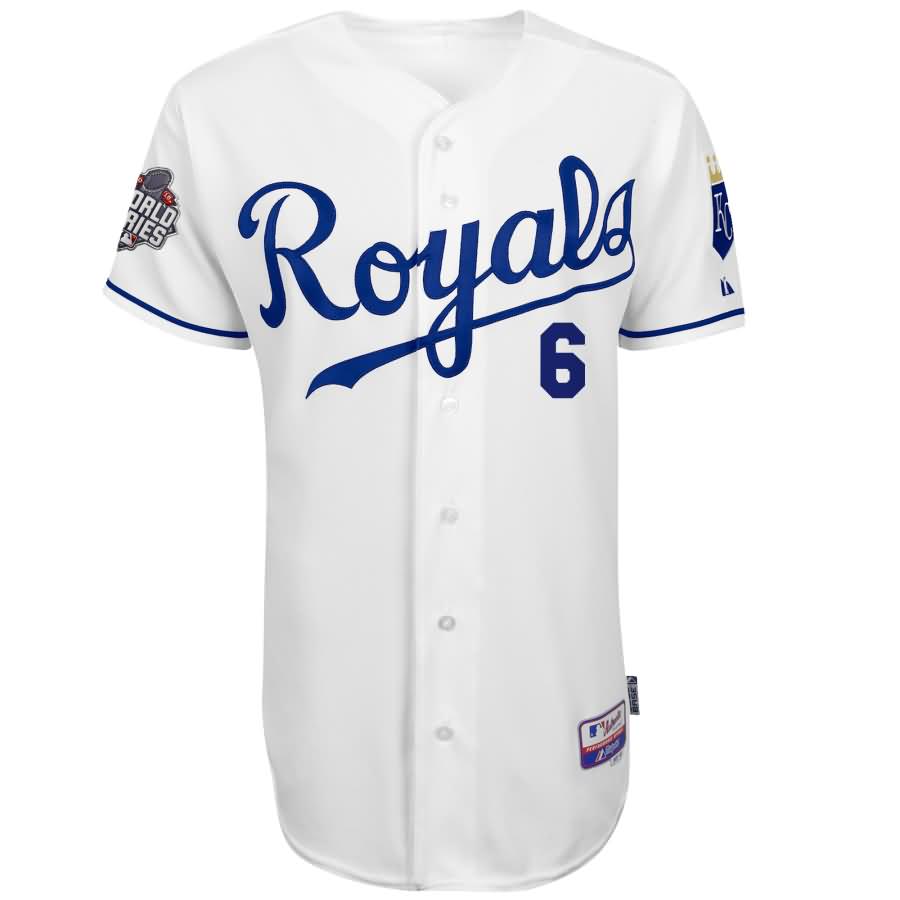 Lorenzo Cain Kansas City Royals Majestic Authentic Player Jersey with 2015 World Series Patch - White