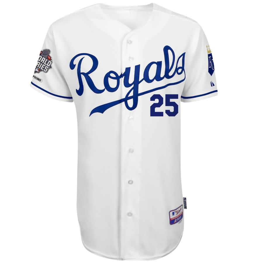 Kendrys Morales Kansas City Royals Majestic Authentic Player Jersey with 2015 World Series Patch - White