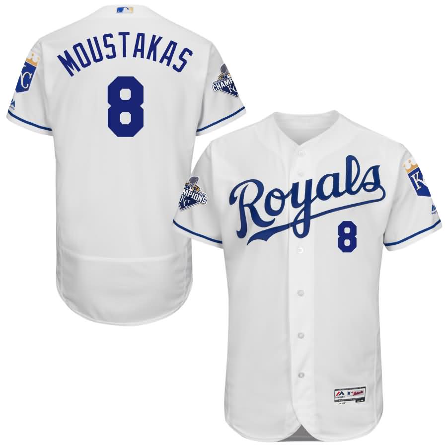 Mike Moustakas Kansas City Royals Majestic Authentic Cool Base Player Jersey with 2015 World Series Champions Patch - White