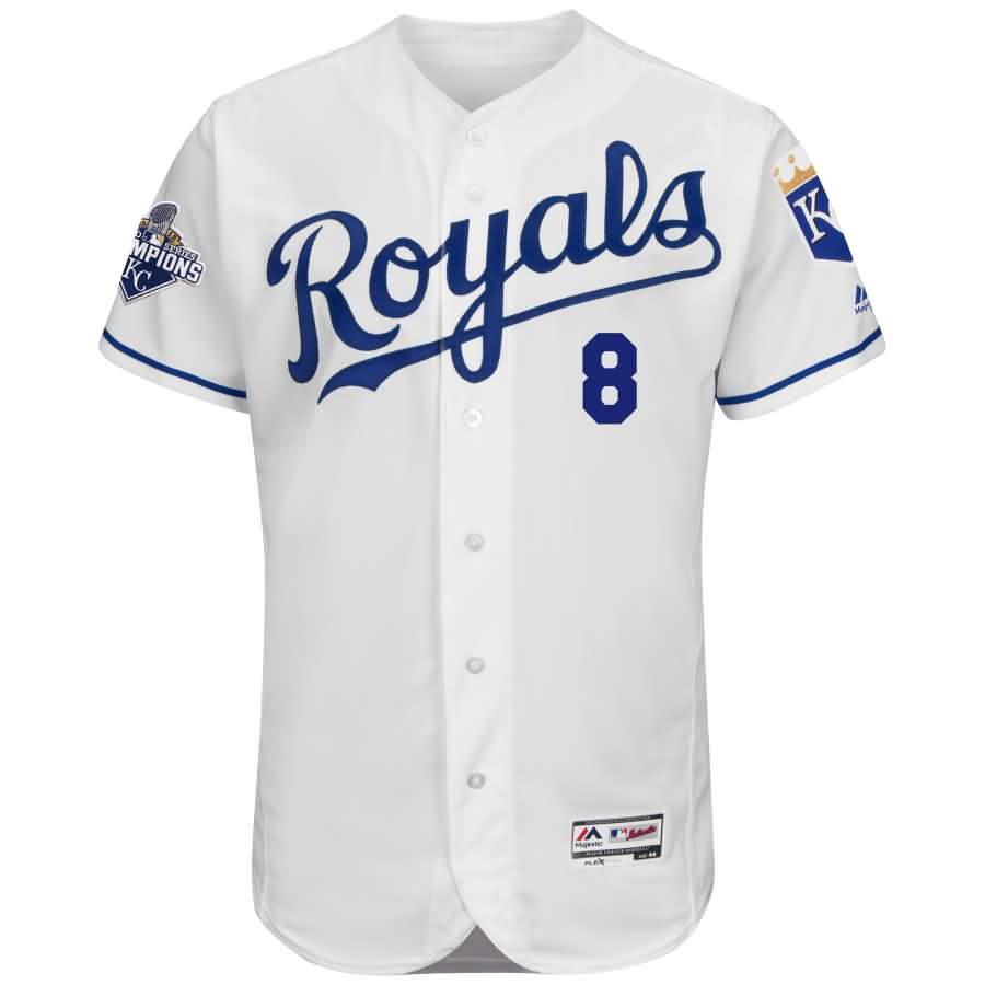 Mike Moustakas Kansas City Royals Majestic Authentic Cool Base Player Jersey with 2015 World Series Champions Patch - White