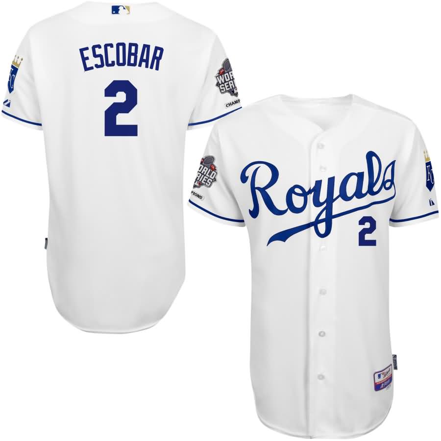 Alcides Escobar Kansas City Royals Majestic Authentic Cool Base Player Jersey with 2015 World Series Champions Patch - White