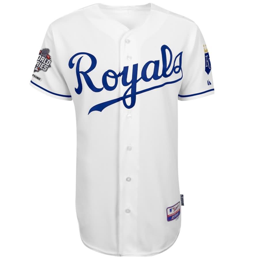 Kansas City Royals Majestic Authentic Cool Base Jersey with 2015 World Series Champions Patch - White