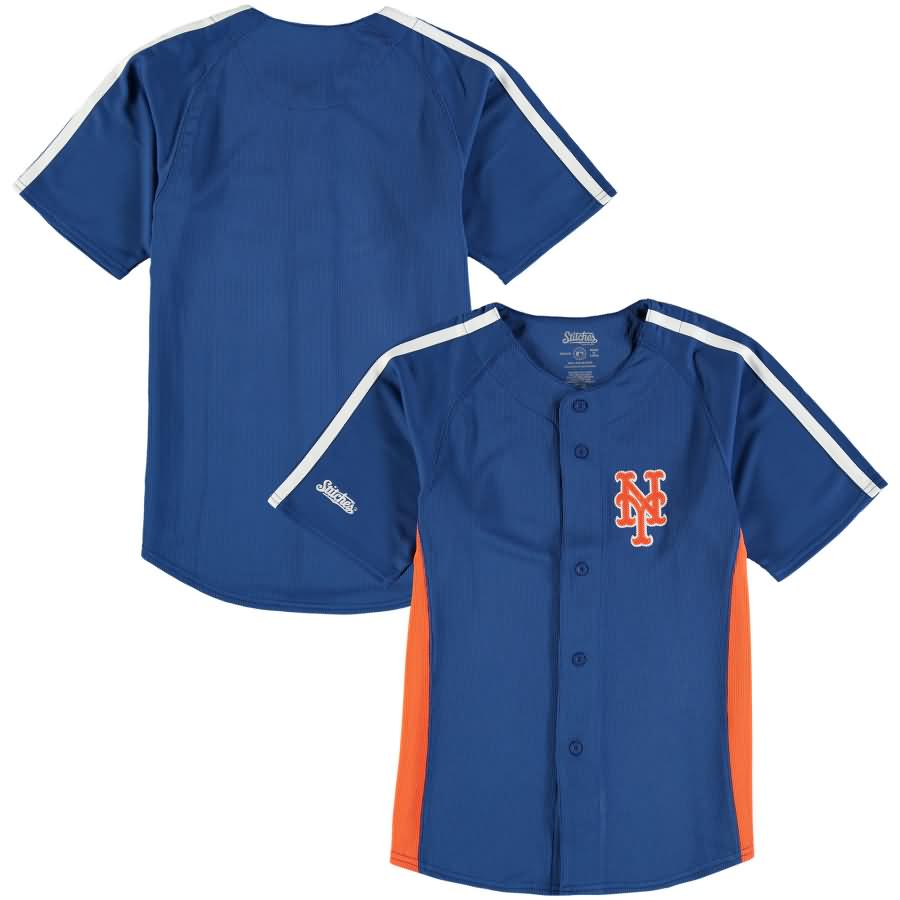 New York Mets Stitches Youth Chin Music Fashion Button Jersey - Royal