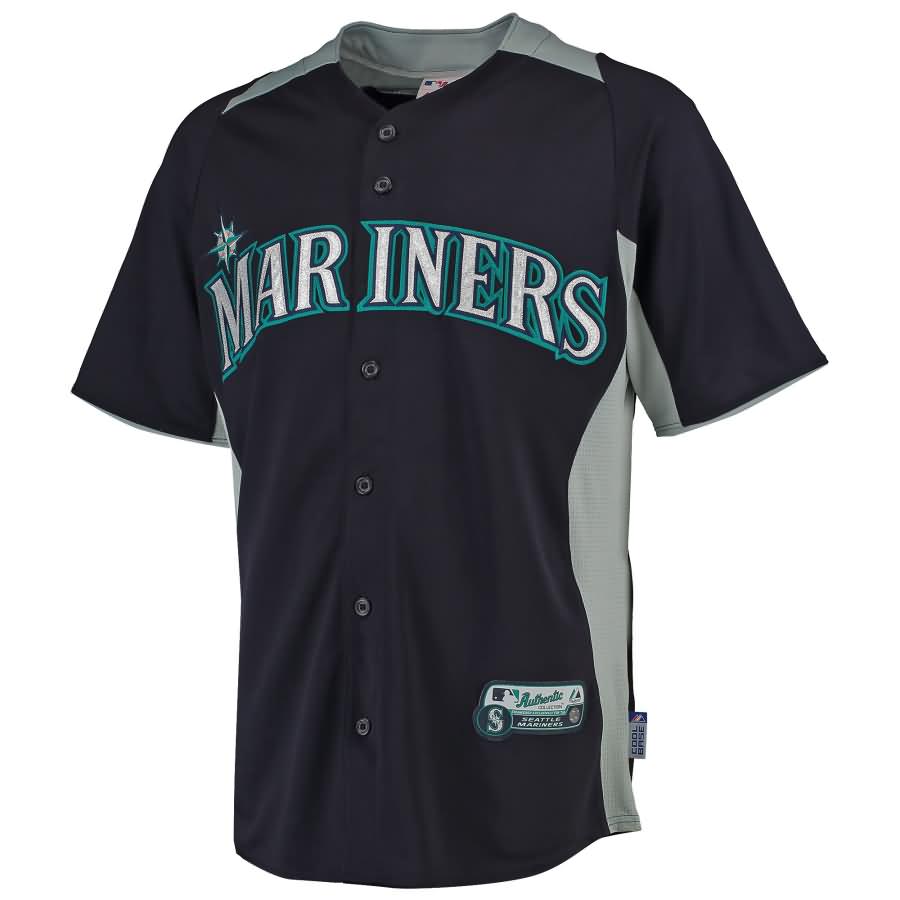 Kendrys Morales Seattle Mariners Majestic Mesh Batting Practice Button-Up Cool Base Jerseys - Navy