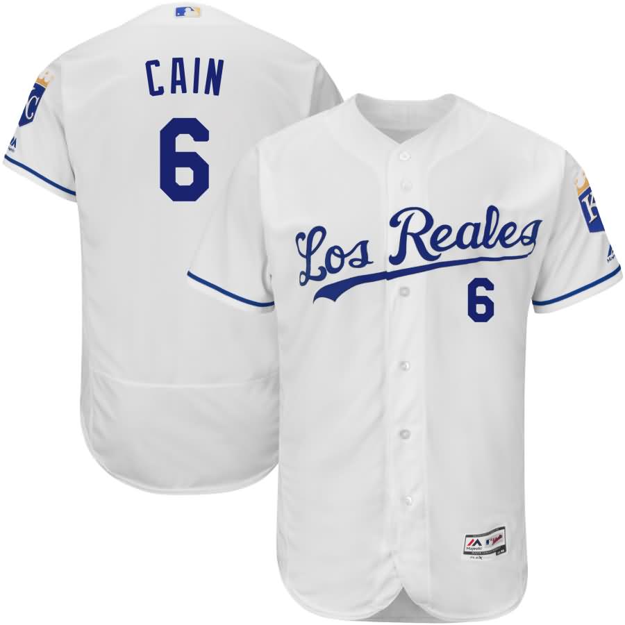 Lorenzo Cain Kansas City Royals Majestic Home Los Reales Flex Base Authentic Collection Player Jersey - White