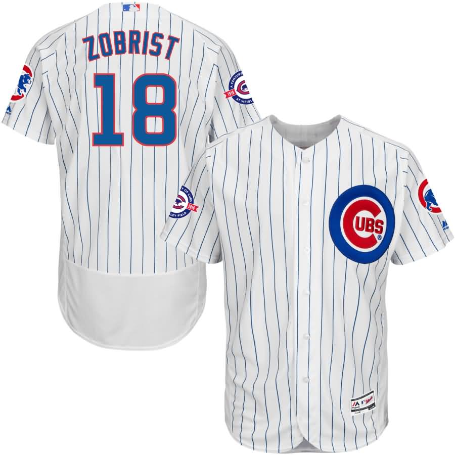 Ben Zobrist Chicago Cubs Majestic Home Flex Base Authentic Collection Jersey with 100 Years at Wrigley Field Commemorative Patch - White/Royal