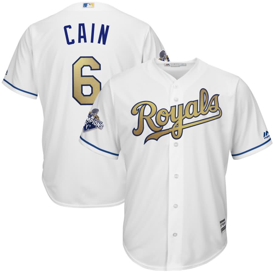 Lorenzo Cain Kansas City Royals Majestic World Series Champions Gold Program Cool Base Player Jersey - White