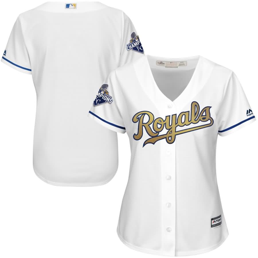 Kansas City Royals Majestic Women's 2015 World Series Champions Gold Program Cool Base Jersey - White