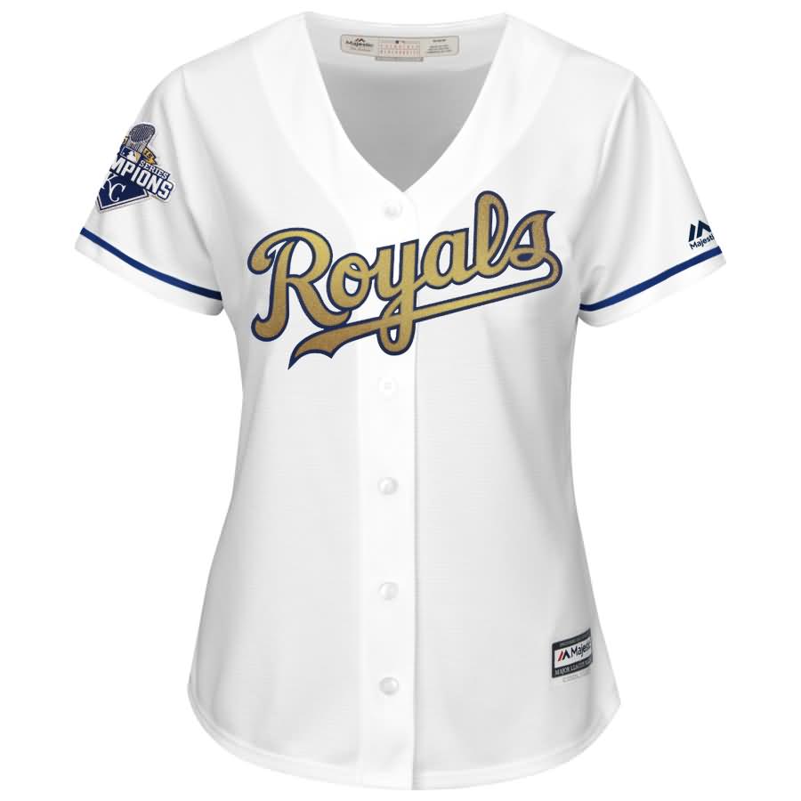 Kansas City Royals Majestic Women's 2015 World Series Champions Gold Program Cool Base Jersey - White