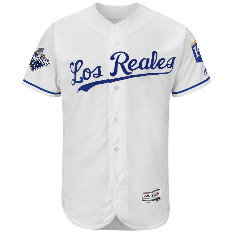 Kansas City Royals Majestic Home 2015 World Series Champions Commemorative Los Reales Flex Base Team Jersey - White