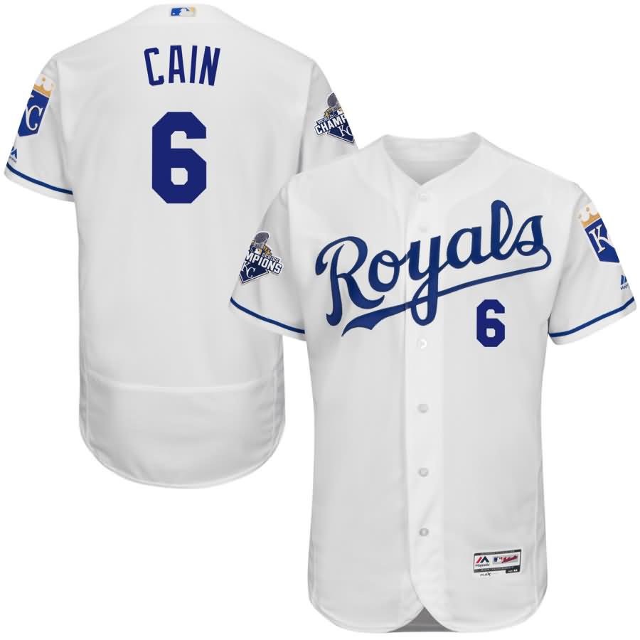 Lorenzo Cain Kansas City Royals Majestic Home Flex Base Player Jersey with World Series Commemorative Patch - White