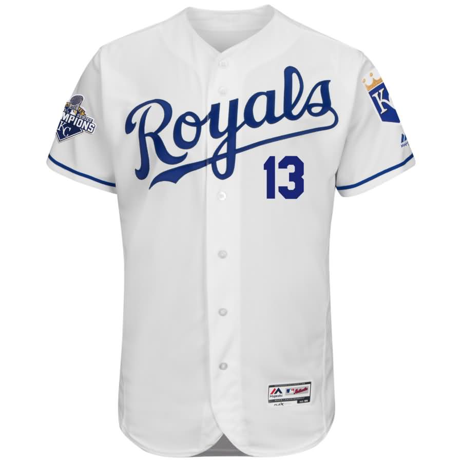 Salvador Perez Kansas City Royals Majestic Home Flex Base Player Jersey with World Series Commemorative Patch - White