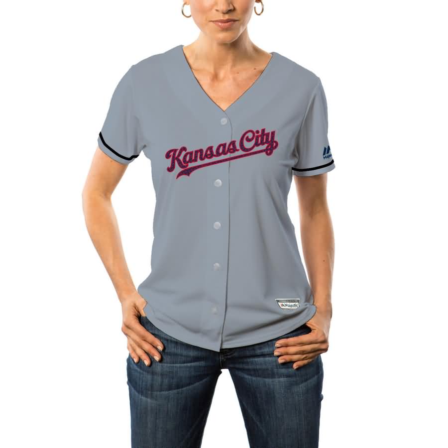 Kansas City Royals Majestic Women's Fashion Stars & Stripes Cool Base Jersey - Gray