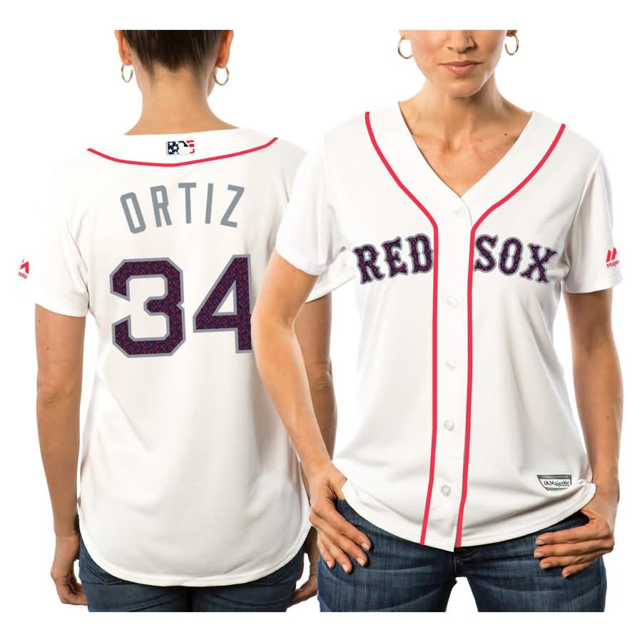 David Ortiz Boston Red Sox Majestic Women's Fashion Stars & Stripes Cool Base Player Jersey - White