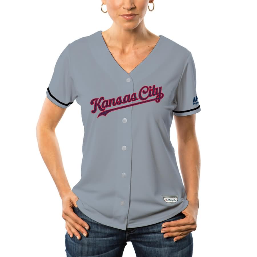 Kansas City Royals Majestic Women's Fashion Stars & Stripes Cool Base Player Jersey - Gray