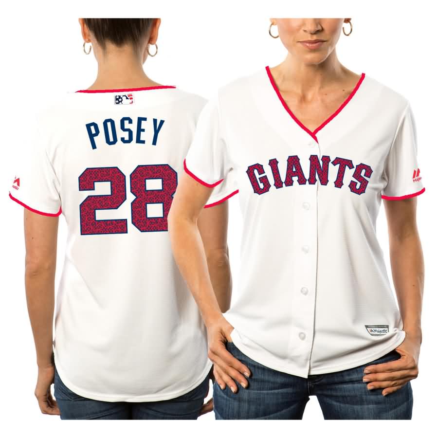 Buster Posey San Francisco Giants Majestic Women's Fashion Stars & Stripes Cool Base Player Jersey - White