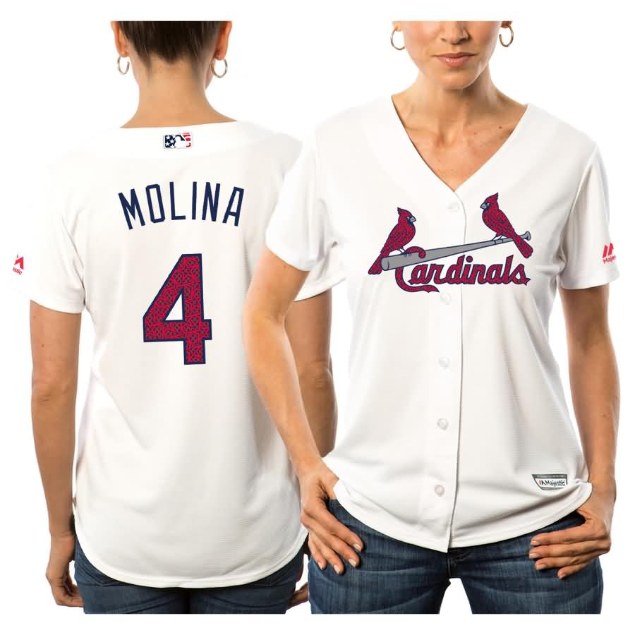 Yadier Molina St. Louis Cardinals Majestic Women's Fashion Stars & Stripes Cool Base Player Jersey - White