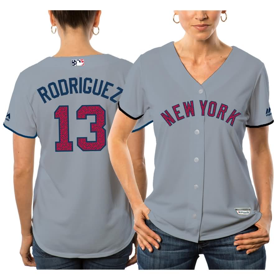 Alex Rodriguez New York Yankees Majestic Women's Fashion Stars & Stripes Cool Base Player Jersey - Gray