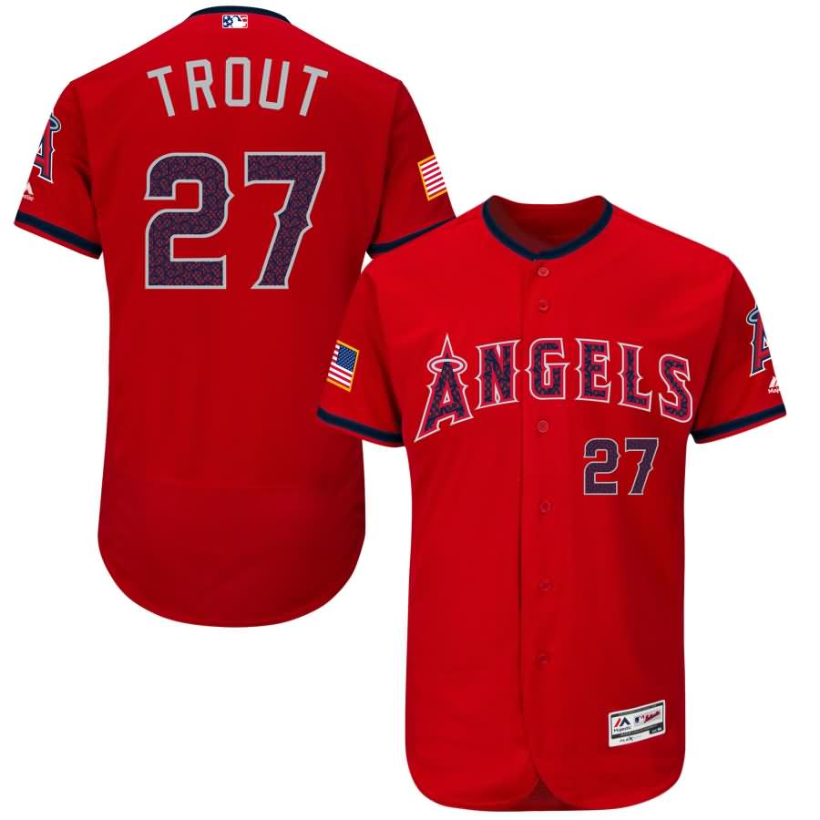 Mike Trout Los Angeles Angels Majestic Fashion Stars & Stripes Flex Base Player Jersey - Scarlet