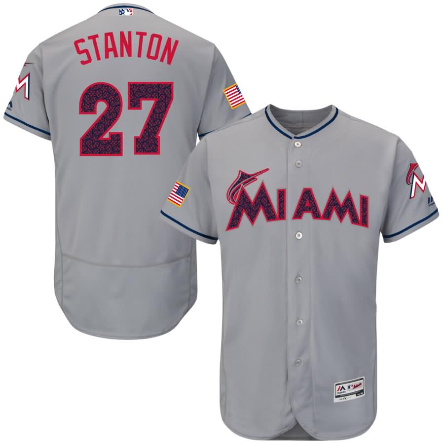 Giancarlo Stanton Miami Marlins Majestic Fashion Stars & Stripes Flex Base Player Jersey - Gray