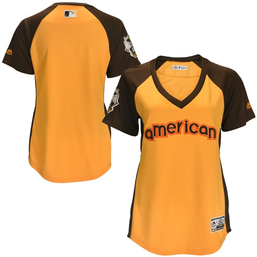 American League Majestic Women's 2016 MLB All-Star Game Batting Practice Jersey - Yellow/Brown