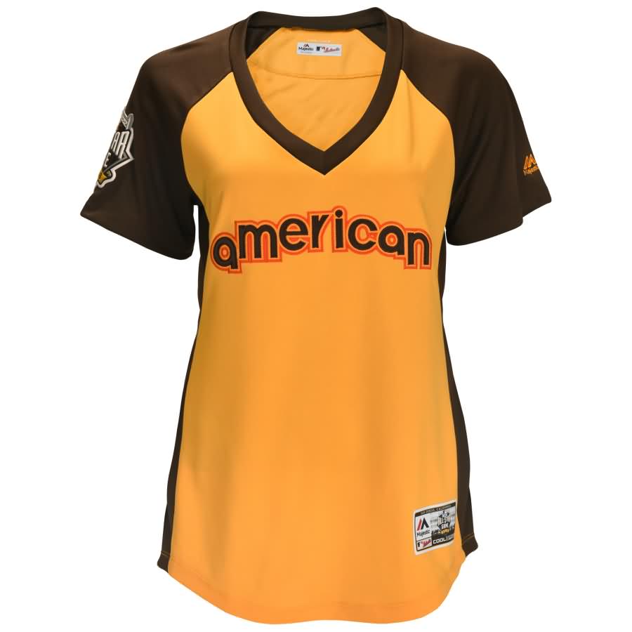 American League Majestic Women's 2016 MLB All-Star Game Batting Practice Jersey - Yellow/Brown