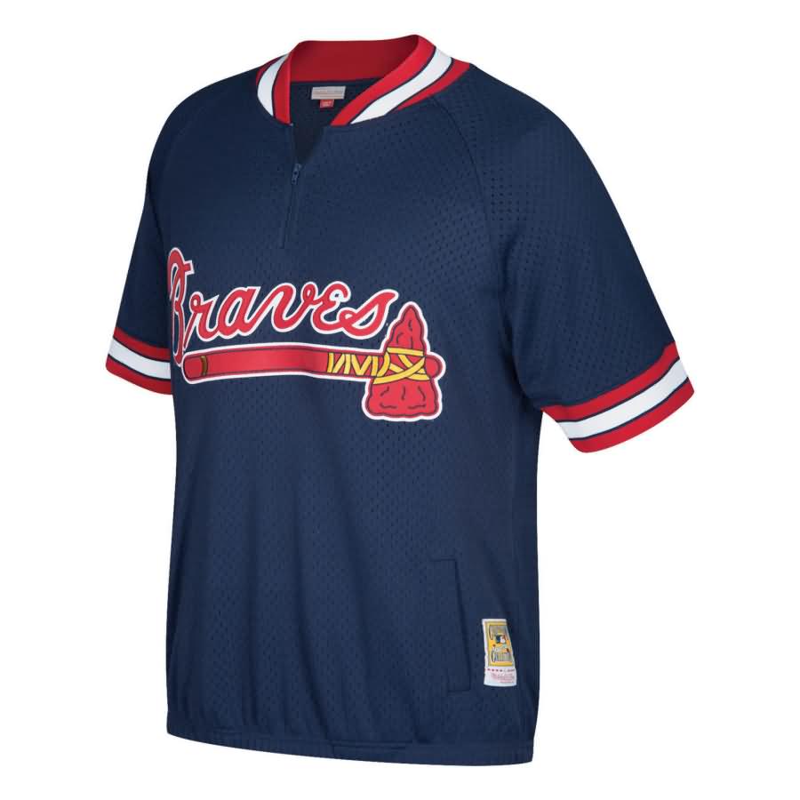 Atlanta Braves Mitchell & Ness Cooperstown Collection Mesh Batting Practice Quarter-Zip Jersey - Navy