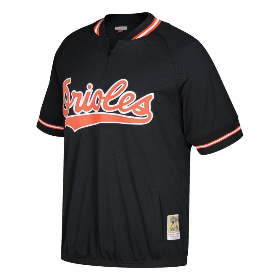 Cal Ripken Jr. Baltimore Orioles Mitchell & Ness Cooperstown Collection Mesh Batting Practice Quarter-Zip Jersey - Black