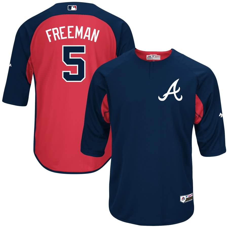 Freddie Freeman Atlanta Braves Majestic Authentic Collection On-Field 3/4-Sleeve Player Batting Practice Jersey - Navy/Red