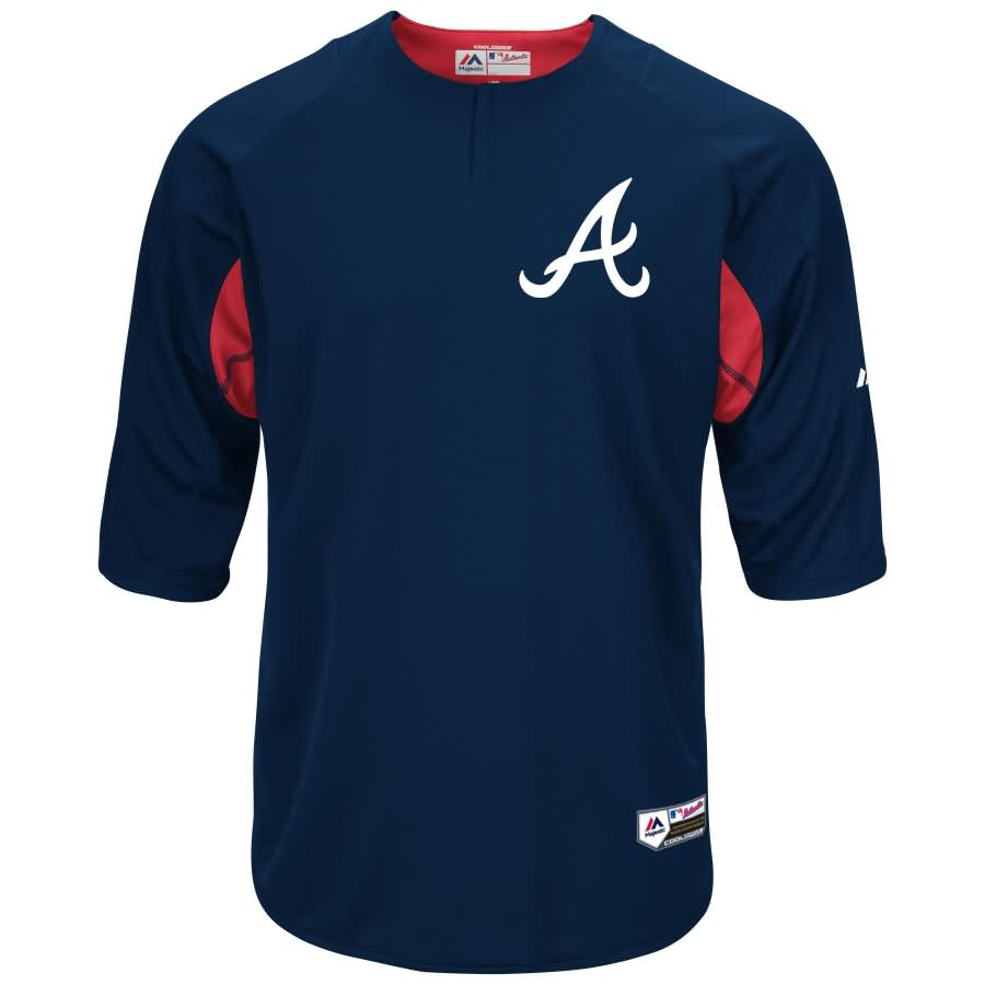 Freddie Freeman Atlanta Braves Majestic Authentic Collection On-Field 3/4-Sleeve Player Batting Practice Jersey - Navy/Red