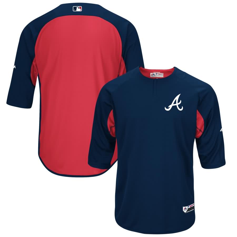 Atlanta Braves Majestic Authentic Collection On-Field 3/4-Sleeve Batting Practice Jersey - Navy/Red