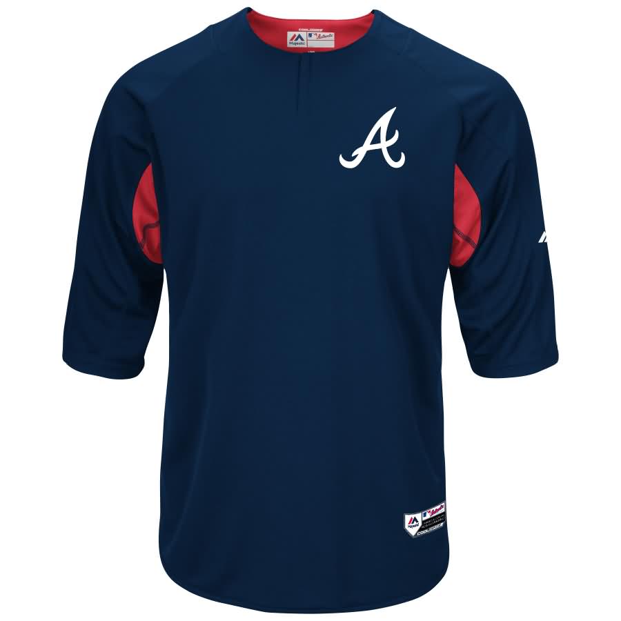 Atlanta Braves Majestic Authentic Collection On-Field 3/4-Sleeve Batting Practice Jersey - Navy/Red