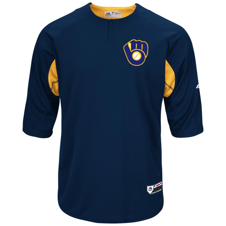 Milwaukee Brewers Majestic Authentic Collection On-Field 3/4-Sleeve Batting Practice Jersey - Navy/Yellow