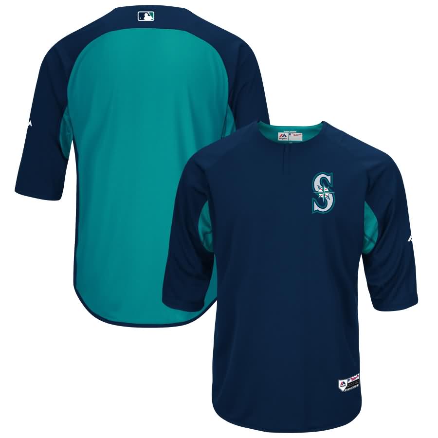 Seattle Mariners Majestic Authentic Collection On-Field 3/4-Sleeve Batting Practice Jersey - Navy/Aqua