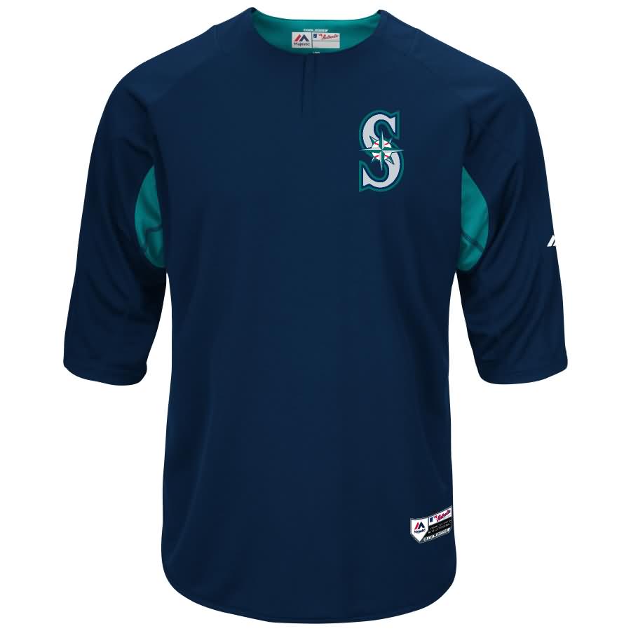 Seattle Mariners Majestic Authentic Collection On-Field 3/4-Sleeve Batting Practice Jersey - Navy/Aqua