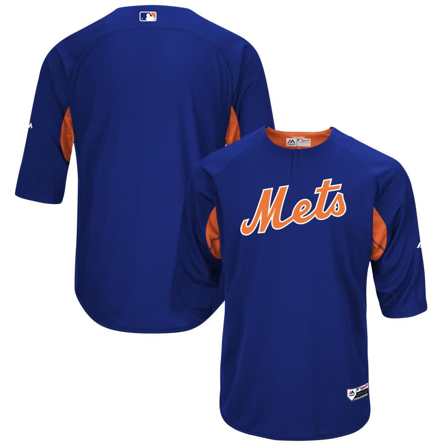 New York Mets Majestic Authentic Collection On-Field 3/4-Sleeve Batting Practice Jersey - Royal/Orange